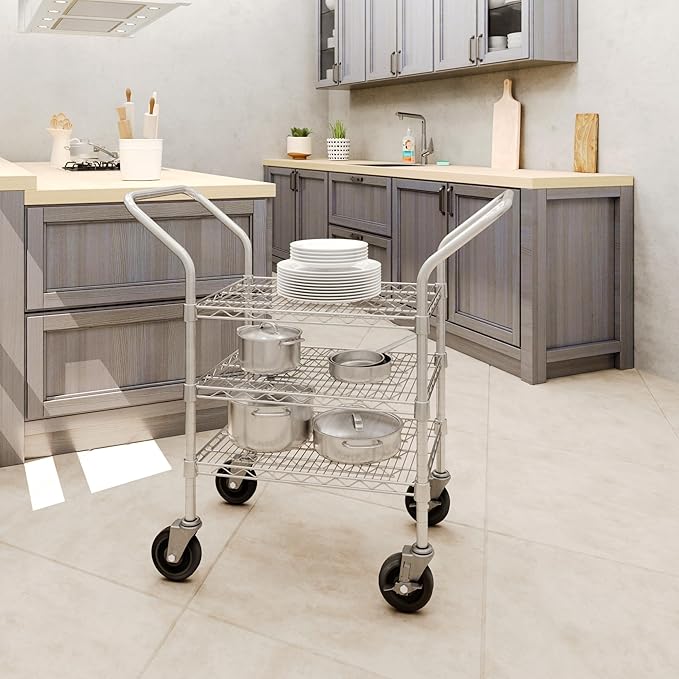 18" W x 24" L x 36" H Chrome Heavy Duty Utility Cart | 3-Tier | NSF Commercial Storage Rack Mobile Unit | Storage and Mobility Solution for Your Business