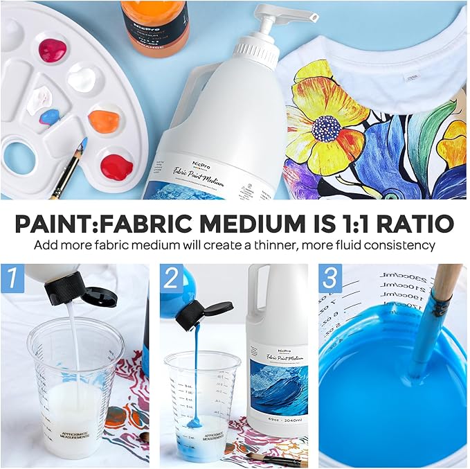 Nicpro Professional Effects Fabric Medium,69oz Bottle with Pump, Textile Painting Acrylic Fluid Medium, Improves Acrylic Paint Adhesion to Fabrics, Textiles for DIY Clothing, T-shirts, Shoes Jeans Bag
