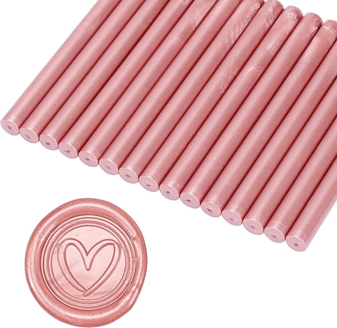 Yoption 15 Pieces Rose Gold Glue Gun Sealing Wax Sticks for Wax Seal Stamp, Great for Wedding Invitations, Envelopes, Cards, Christmas Gift Ideas, Wine Packages (Rose Gold)