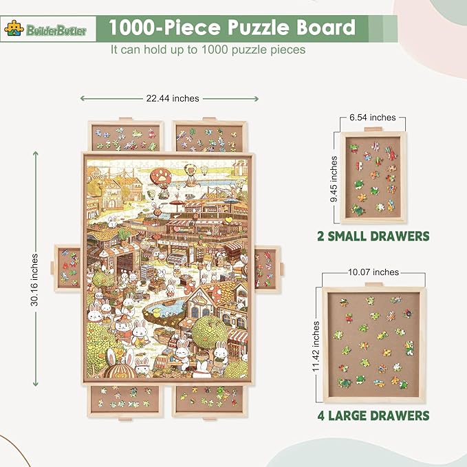 1000 Pieces Rotating Puzzle Board with 6 Drawers,30.16"x22.44" Portable Wooden Jigsaw Puzzle Table with Lazy Susan Spinning Cover