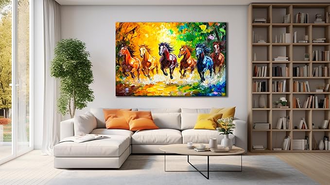 SpiritualHands Horse Glass Wall Art Oil Painting for Living Room, Tempered Glass Modern Prints Decor, Large Vivid Color Panel for Bedroom, Kitchen, or Office