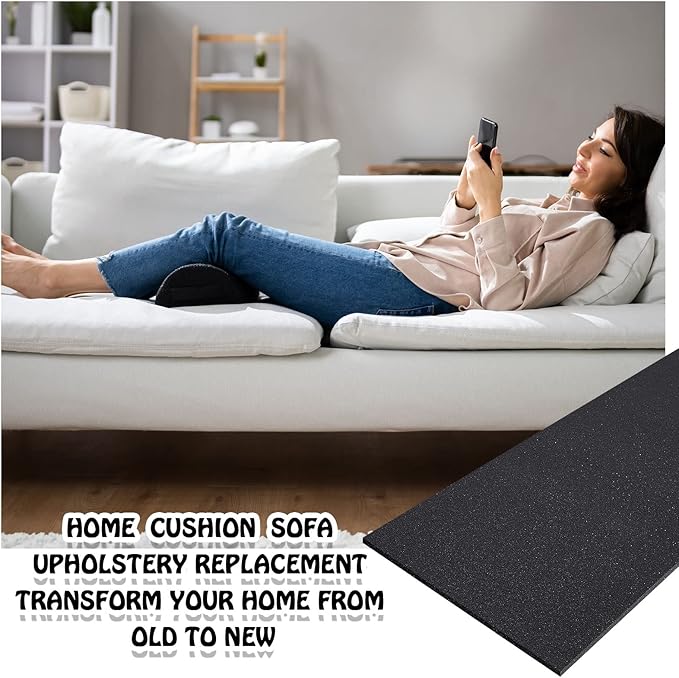 Amylove Polyurethane Foam 24" x 72" High Density Cushion Upholstery Foam Sheet for Seat Replacement DIY Projects Chairs Headboards Sofas Home(1/2" x 24" x 72",Black)