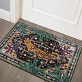 Oriental Tropical Entryway Rugs Washable, Thin Black Boho Vintage Distressed Hippie 2x3 Throw Rugs for Bathroom Kitchen Indoor Doormat Non-Slip Abstract Botanical Tribal Indian Accent Carpet