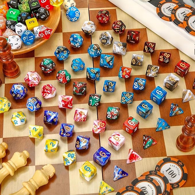 Yilloog Compatible with Dice Sets Bulk Polyhedral Dice with Drawstring Bag Multi Role Playing Table Game D4 D6 D8 D10 D% D12 D20 (418 Pcs,Assorted Style)