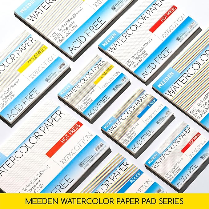 MEEDEN Watercolor Paper Block - 100% Cotton Watercolor Paper Pad of 20 Sheets, 140lb/300gsm, Acid-Free Art Paper for Watercolor, Gouache, Ink and More, 15" x 10" Rough