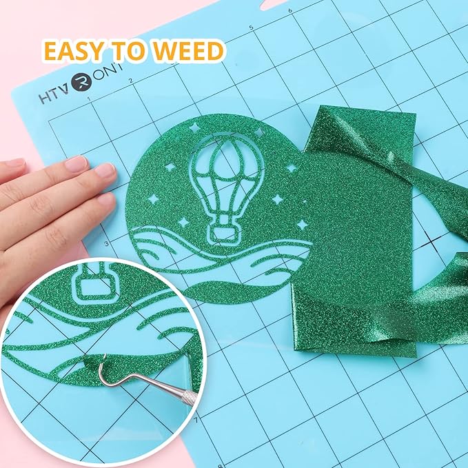 HTVRONT Green Glitter Heat Transfer Vinyl - 10" x 5FT Green Glitter HTV Vinyl for T-Shirts, Green Glitter Iron on Vinyl for All Cutter Machine（Green Glitter）