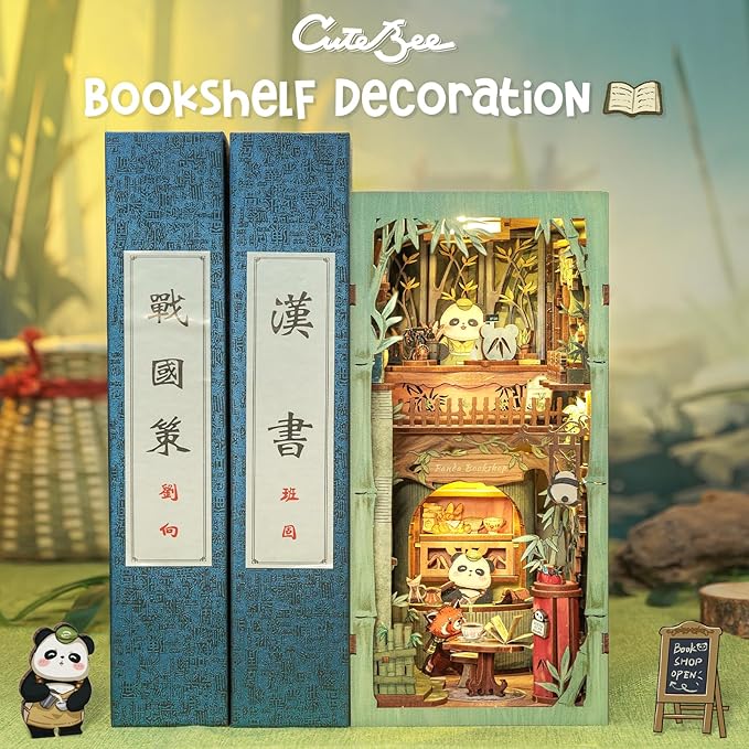 CUTEBEE Book Nook Kit - DIY Miniature House Dollhouse Kit for Adult and Teens, Booknook Bookshelf Decor Alley Model Build with LED Light, Gifts for Family and Friends