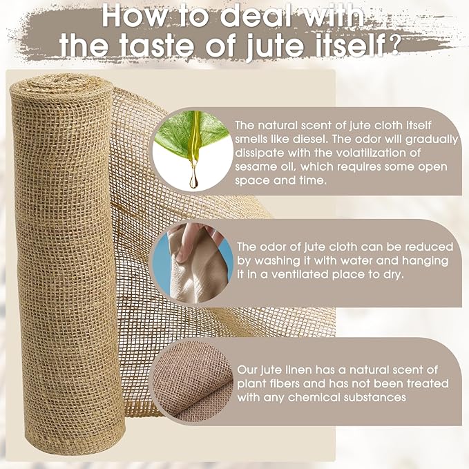 Burlap Fabric - Garden Burlap Fabric Roll Natural Jute Outdoor Fabric Burlap Weed Barrier Trees Trunk Wrap for Crafts Farmhouse Gardening Table Decor for Crafts (19.7" x 20 Feet)