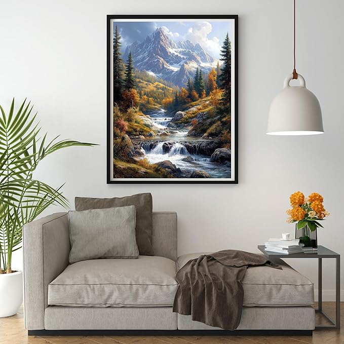14ct Counted Cross Stitch Kits for Adults Mountains Rivers Printed Stamped Cross Stitch Patterns Kits Cross Stitch Supplies (Mountains Rivers)