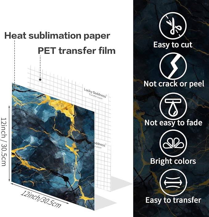 Sublimation Transfer Sheets for Heat Press Machine,12x12 Inch Blue Marble Sublimation Transfer Paper for Heat Press Machine, 6 Sheets