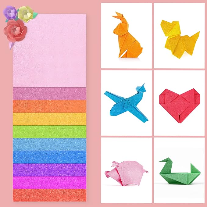 Glitter Origami Paper: 100 Sheets 10 Colors Shiny Iridescent Paper - 6 Inch Square Colored Paper for DIY Decoration, Scrapbook Decor, Folding Crafts, Arts and Crafts Projects