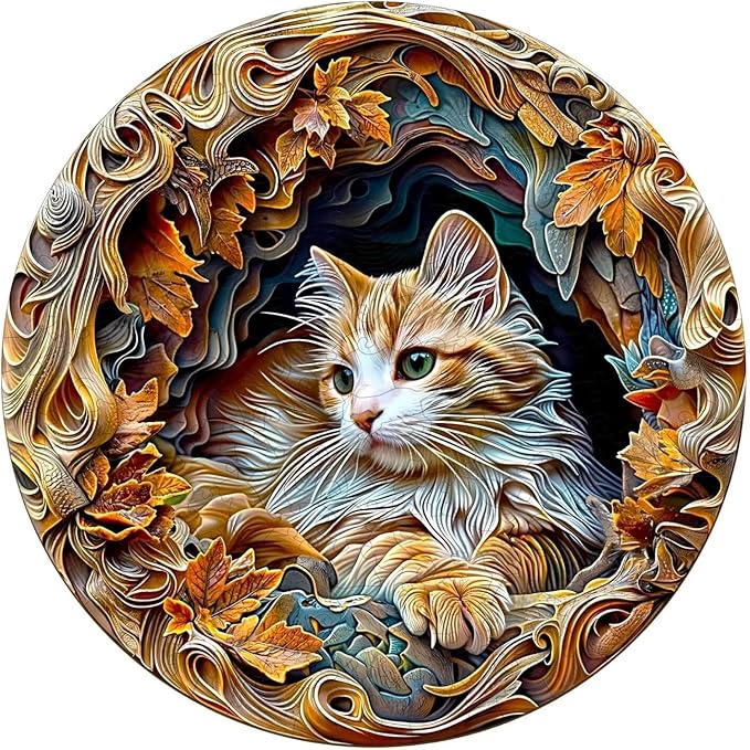 Wooden Puzzles Adults, 3D Cat Wooden Puzzles 200 Pieces, Unique Animal Shaped Wood Challenging Jigsaw Puzzles Gifts for Adults, 11.4x11.3in