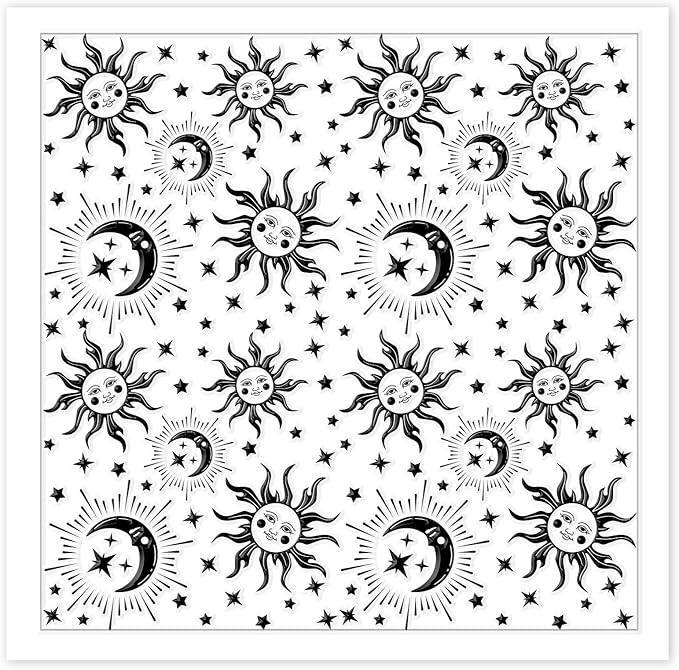 CHGCRAFT Sun Moon Stars Polymer Clay Texture Sheets Silicone Texture Stamp Clay Texture Mat Modeling Pattern Pad Texture Sheets for Jewelry and Clay Earrings Tools, 5.5x5.5 inch