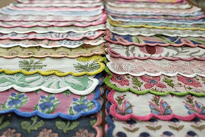 Ridhi Mix Random Hand Block Print Napkins 9" x 9" Set of 6 Reusable Cotton Dinner Napkins for Weddings, Parties & Everyday Dining, Thanksgiving, Christmas, Fall