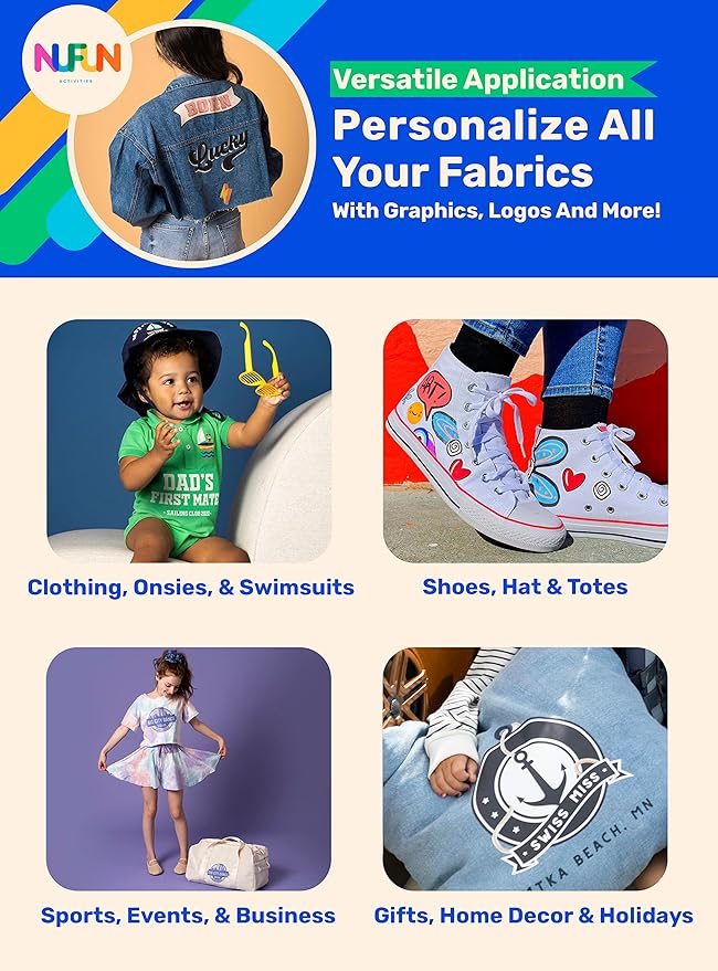 NuFun Activities Printable Iron-on Heat Transfer Paper for T Shirts, Dark Fabrics, 50 Sheets 8.5 x 11 inch, Long Lasting, Durable, Professional Quality, Easy DIY, Non-Toxic, Made in The USA
