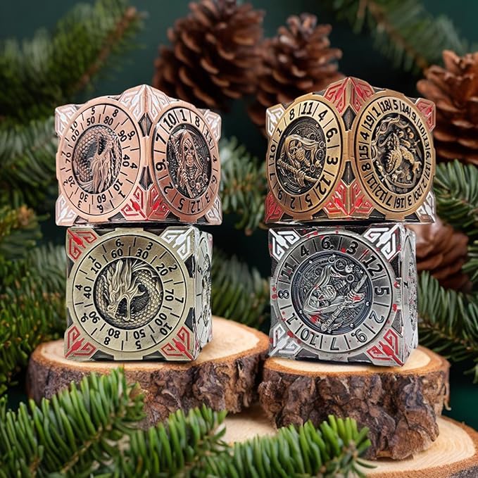 6 Sided Spinner DND Dice - Metal D4 D6 D8 D10 D10% D12 D20 All in One D&D Set - Cool Role Playing Gifts for Dungeons and Dragons TRPG MTG Games Lover Players (6 Sided-Bloodstained)