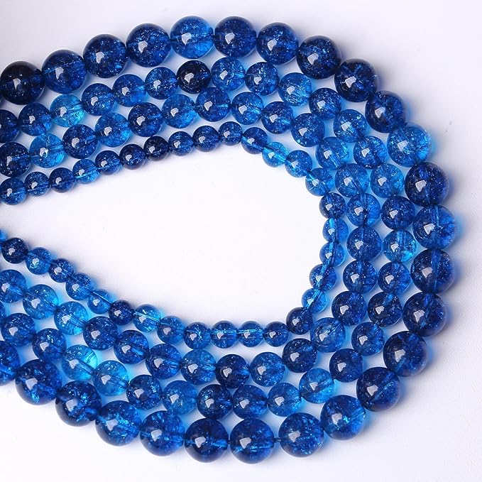 36pcs 10mm Natural Blue Crystal Crackle Quartz Stone Round Loose Beads for Jewelry Making DIY Bracelets Necklaces Energy Healing Stone Beads 15" (10mm, Blue Crackle Quartz)