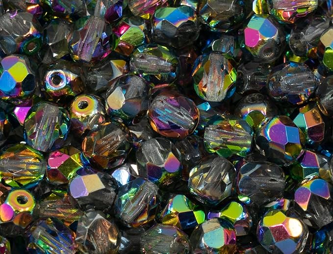 25 pcs Faceted Fire Polished Pressed Czech Glass Beads 8mm (0.32in), 00030-28137 Crystal Vitrail Medium