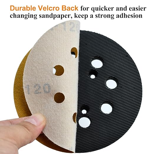 5-Inch 8-Hole Hook and Loop Sanding Discs 120-Grit Random Orbit Sandpaper, 100-Pack