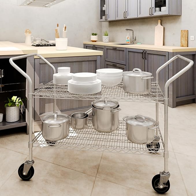 24" W x 42" L x 36" H Chrome Heavy Duty Utility Cart | 2-Tier | NSF Commercial Storage Rack Mobile Unit | Storage and Mobility Solution for Your Business
