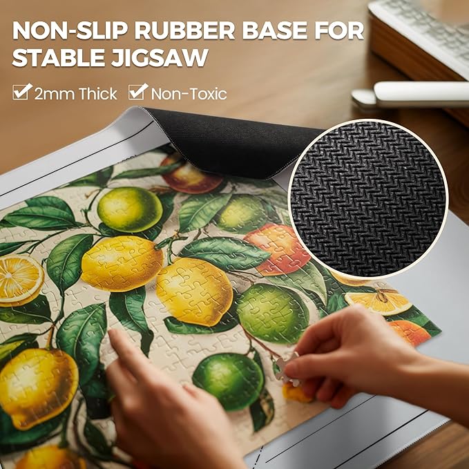 ropoda 1500 Pieces 46" x 26 "Puzzle Mat Roll Up, Puzzle Saver with 4 Large Sorting Trays & Travel Storage Bag, Portable Rollup Puzzles Keeper(Grey)
