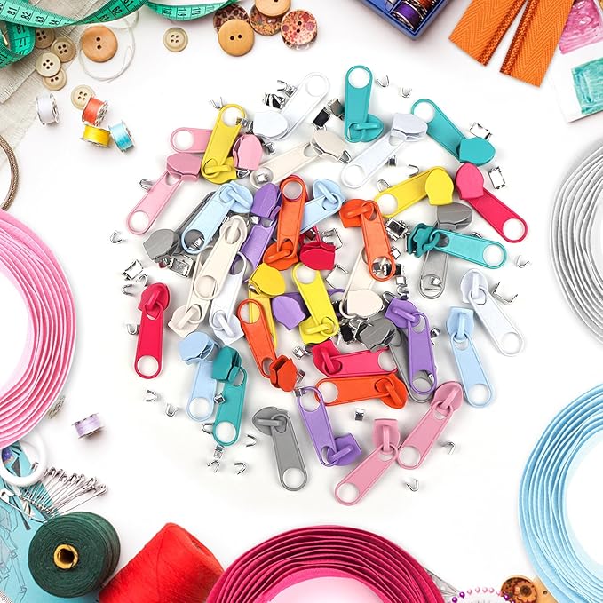 DOITEM 22.2 Yards/ 20 m 10 Pieces Assorted Colors #5 Nylon Coil Zippers, Sewing Zippers Endless Zips with 40 Pieces Zipper Sliders Zip Heads for Sewing Tailor Craft Supplies