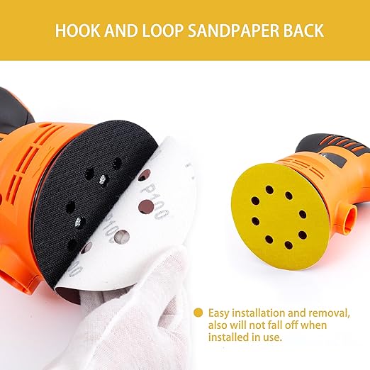 150PCS 240 Grit Gold Sanding Discs, 5-Inch 8-Hole Sandpaper for Random Orbital Sander, for Automotive or Woodworking