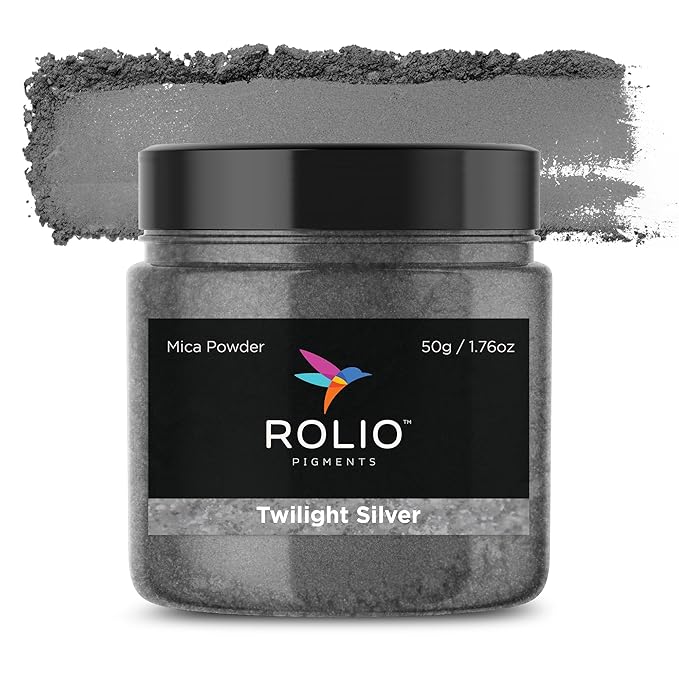 Rolio Premium Mica Powder - Twilight Silver (50G / 1.76oz) - 1 Jar of Silver Pigment Powder for Epoxy Resin, Dye, Soap Making, Nail Polish, Paint, Candle Making, Bath Bombs, Slime