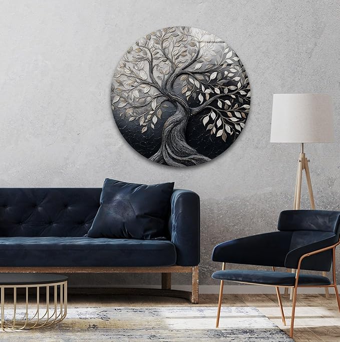 My Photostation.com 15.8''(40cm) Diameter Twilight Tree of Life Round Glass Wall Art Tempered Glass Printing Wall Decor Large Wall Art Wall Hangings