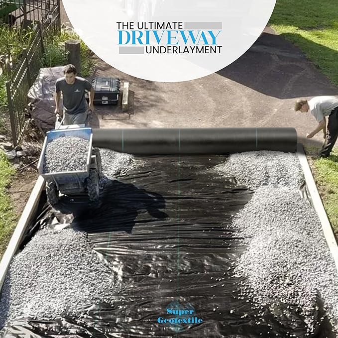 Woven Geotextile Fabric for Driveway and Road Stabilization, Construction Underlayment, Erosion Control, Commercial Grade 50 Year for Gravel Roads and Pavers (17.5x60) Ships Folded