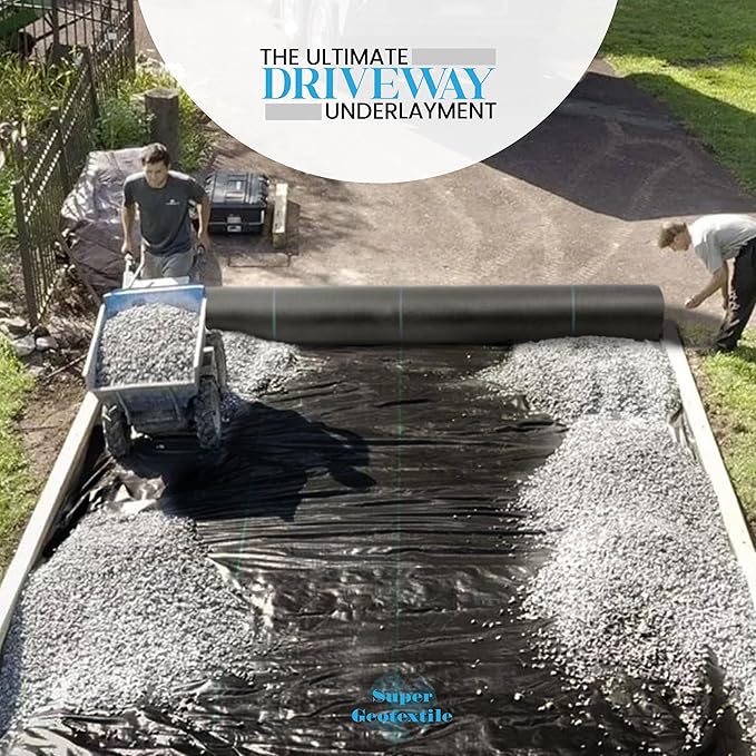Woven Geotextile Fabric for Driveway and Road Stabilization, Construction Underlayment, Erosion Control, Commercial Grade 50 Year for Gravel Roads and Pavers (15x60) Ships Folded