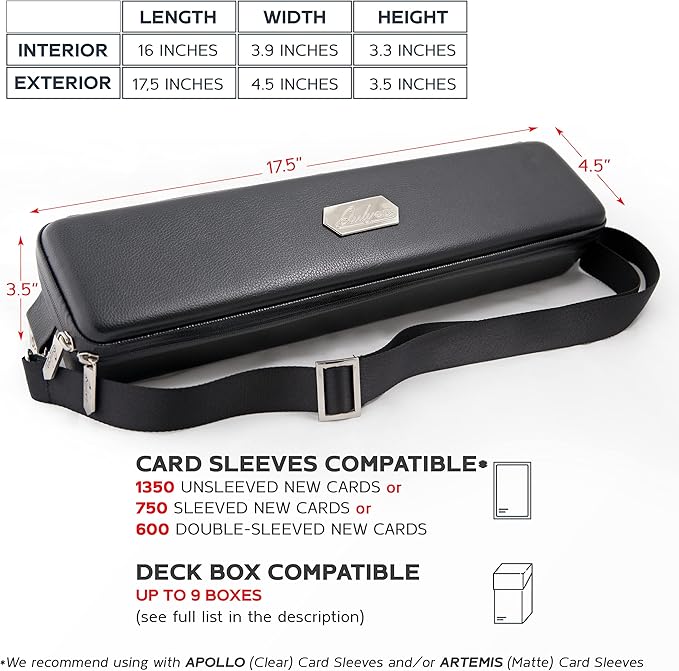Quiver Time Black Quiver Card Carrying Case - TCG Cards Deck Box Holder for Trading Cards, MTG Bag Playing Card Case (+Wrist & Shoulder Strap, Dividers, Separators, Corner Pads + 100 Apollo Sleeves)