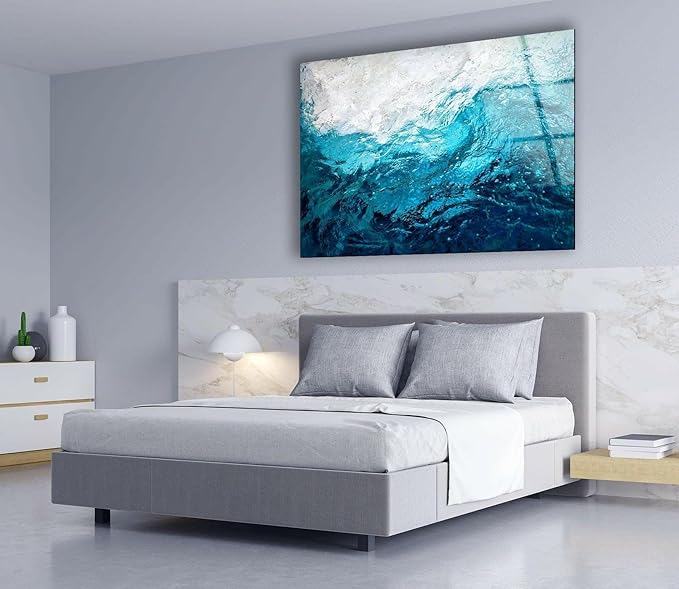 My Photostation.com 30Wx24H'' Blue Waves Abstract Glass Wall ArtTempered Glass Printing Wall Decor Large Wall Art Wall Hangings