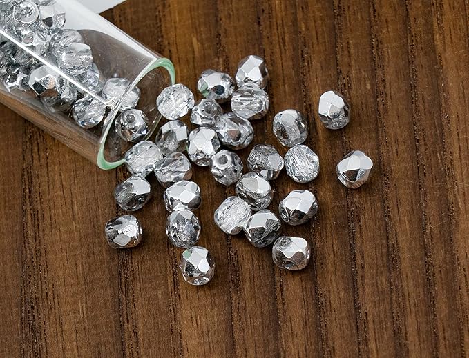 0.88oz (Approx. 300 pcs) Faceted Fire Polished Round Glass Beads 4mm (0.16in), Czech Republic Bohemian Glass Transparent Mix