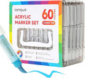 60 Colors Acrylic Paint Markers Pens Set, Soft Brush Tip Markers with Fast Drying & No-Bleed Ink, Acrylic Paint Pens for Rock, Wood, Egg, Ceramic, Fabric Painting, Art Supplies and DIY Crafts