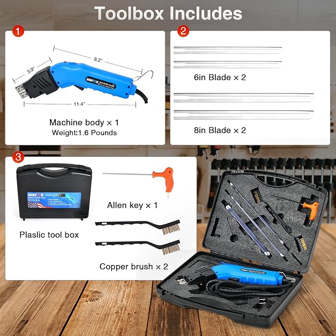 Hot Knife Foam Cutter Air Cooled 200W (4 Blades) Electric Hot Knife Styrofoam Cutter Foam Cutting Tool for EPP, EPS, XPS, EVA, EPE, PU, KT Board, Sponge