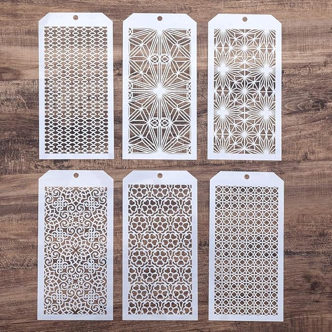 DIY Decorative Stencil Template for Scrapbooking Painting on Wall Furniture Crafts,Set of 6 (Seamless Geoemtry)
