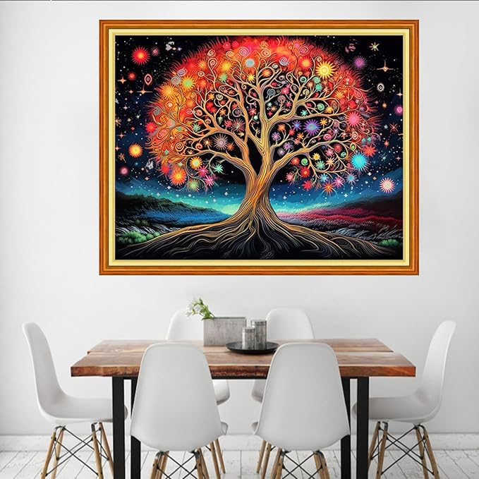 Dooxvey Cross Stitch Kits for Adult Beginners - Night Sky Trees 16x20 inch