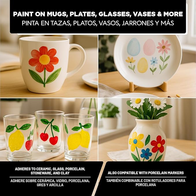 Ceramic and Porcelain Paint Set 4 x 1.52 fl oz - Vintage Vibes – Dishwasher Safe – Perfect for Mug, Tile & Creative DIY Projects