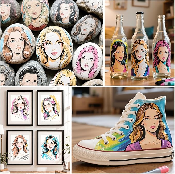 Skin Tone Acrylic Paint Markers, 12 Colors Fabric Marker, Auto-Ink Paint Pens Markers, Brush Tip Marker for Rock Painting, Wood Glass Ceramic Canvas Stone DIY Crafts Making Art Supplies