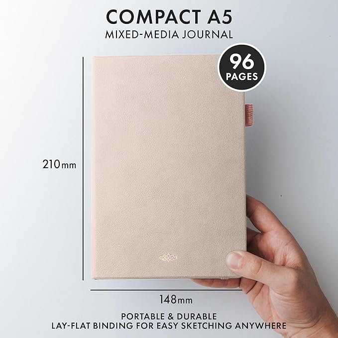 Wordsworth & Black A5 Mixed Media Journal 96 Mix Pages, Hardcover Leather, 190 GSM Paper, Journaling Notebook for Work & Sketching, Journals for Women, Men - Gifts Box Included Rose Gold