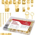 303-Piece Picture Hanging Assortment, Heavy Duty Hooks, Nails, Sawtooth, D-Rings, Wire, Level, and Metal Wall Hooks for Picture Framing and Canvas Mounting (Gold)