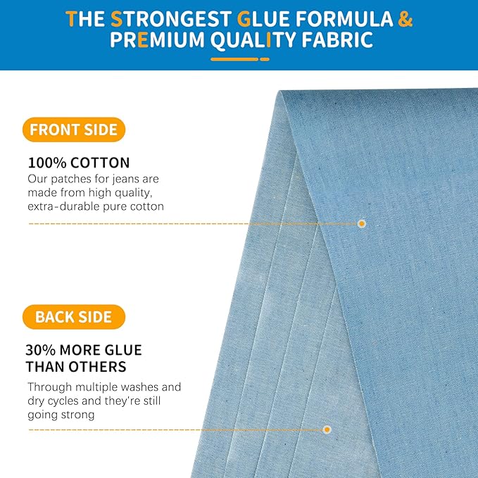 HTVRONT Iron on Patches for Clothing Repair 4 Rolls - Denim Patches for Jeans Kit 4" by 20", 4 Rolls of Iron On Denim Patches for Jeans Inside & Clothing Repair (Light Blue)