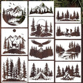 Mountain Tree Stencils for Painting 12” Forest Animal Stencils Pine Tree Stencil Reusable Drawing Templates for Wood T-Shirt Fabric DIY Crafts
