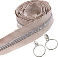 Leekayer #5 Silver Metallic Nylon Coil Zippers by The Yard Bulk 10 Yards Beige Zipper Tape with 25pcs Silver Ring Pull Sliders for DIY Sewing Tailor Craft Bag(Beige)
