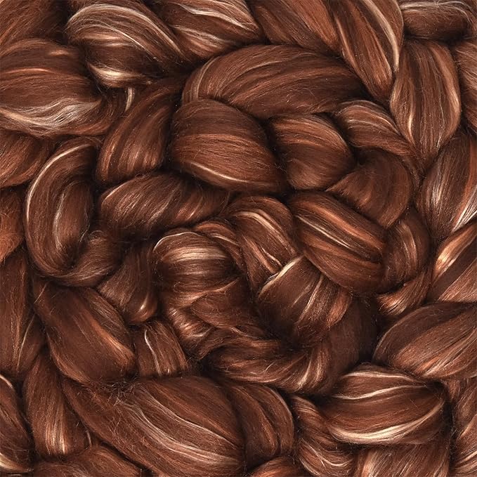 Merino Silk Luxe Tonal Designer Blend. Superfine Merino, Mulberry, Tussah Silk. Top Roving for Spinning or Felting. Cocoa Delight 1oz
