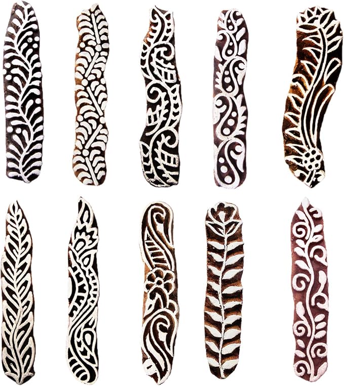 Royal Kraft Border Wooden Printing Stamps (Set of 10) - DIY Henna Fabric Textile Paper Clay Pottery Blocks Htag2199
