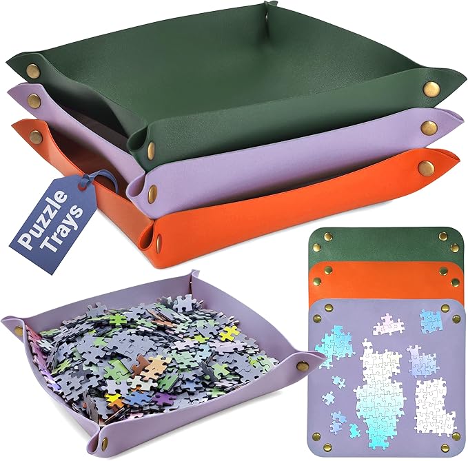 Puzzle Sorting Trays - 3X Large Puzzle Organizer for Sorting 1000 Pieces up to 3000 Pieces, Stackable Jigsaw Accessories for Adults in Orange, Green and Purple