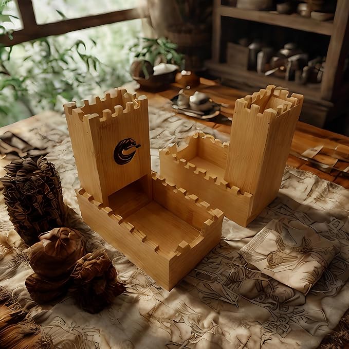 Bamboo Dice Tower DND Dice Roller, Foldable Magnetic Die Roller Castle for Dungeons and Dragons, Board Game, D&D Tabletop Game and RPG Games