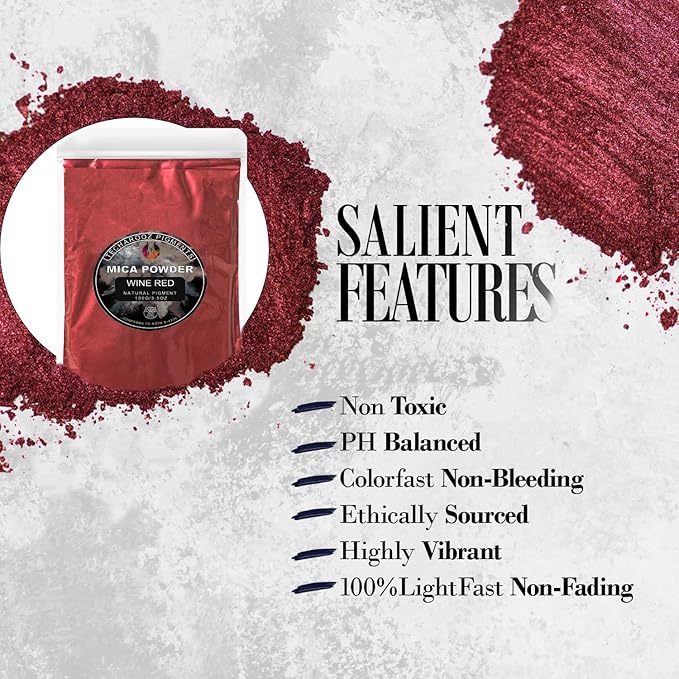 Wine Red Mica Powder for Epoxy Resin 100g / 3.5oz. Sealed Bag- TECHAROOZ 2 Tone Resin Dye Color Pigment Powder for Lip Gloss, Nails, Colorant for Slime Bath Bombs Soap Making & Polymer Clay
